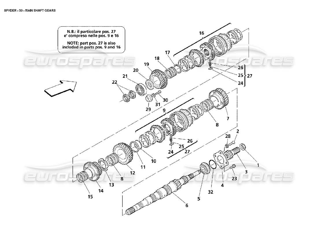 maserati 4200 spyder (2002) main shaft gears part diagram