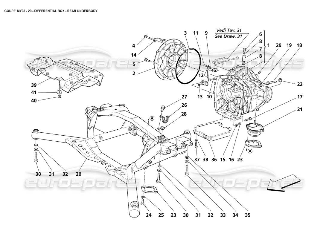 maserati 4200 coupe (2003) differential box - rear underbody parts diagram