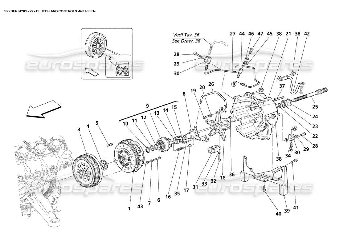 maserati 4200 spyder (2003) clutch and controls - not for f1 part diagram