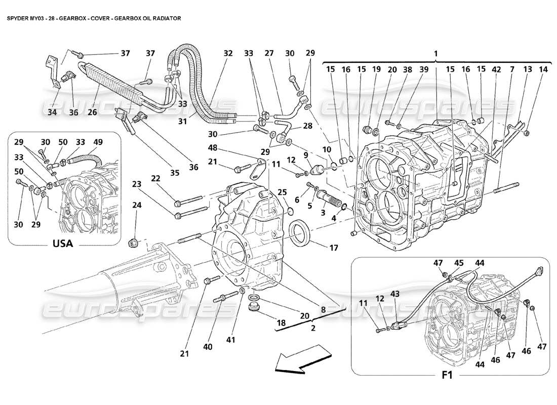 maserati 4200 spyder (2003) gearbox - cover - gearbox oil radiator part diagram