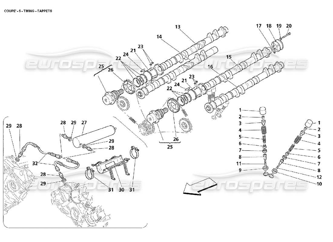 maserati 4200 coupe (2002) timing - tappets parts diagram