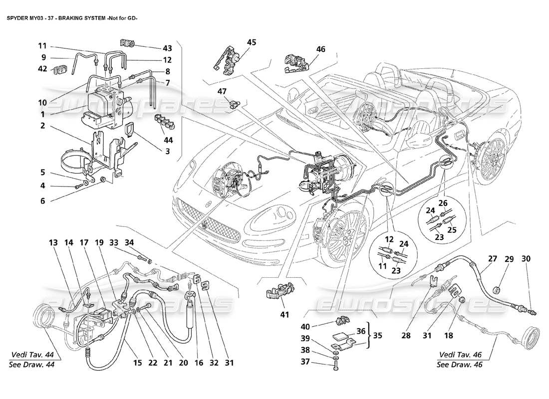 maserati 4200 spyder (2003) braking system - not for gd part diagram