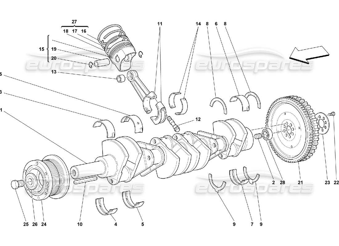 ferrari 550 maranello driving shaft - connecting rods and pistons parts diagram