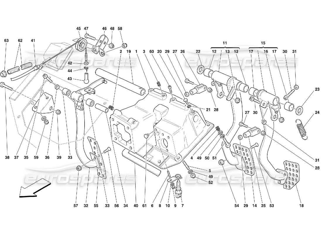 ferrari 550 maranello pedals and accelerator control parts diagram