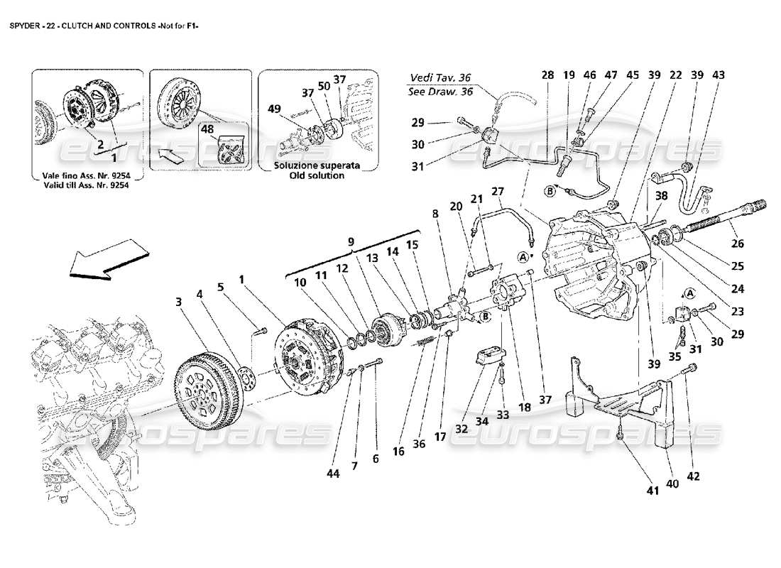 maserati 4200 spyder (2002) clutch and controls -not for f1 parts diagram