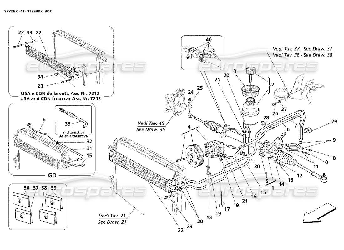 maserati 4200 spyder (2002) steering box parts diagram