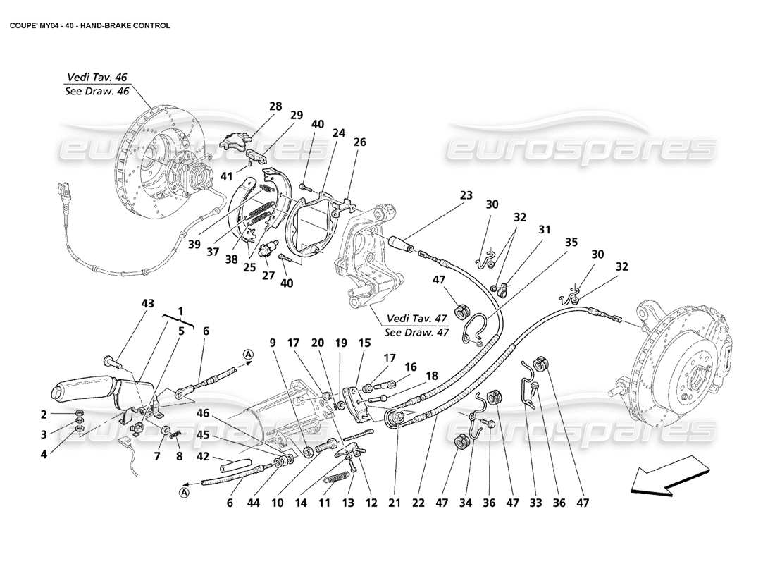 maserati 4200 coupe (2004) handbrake control parts diagram