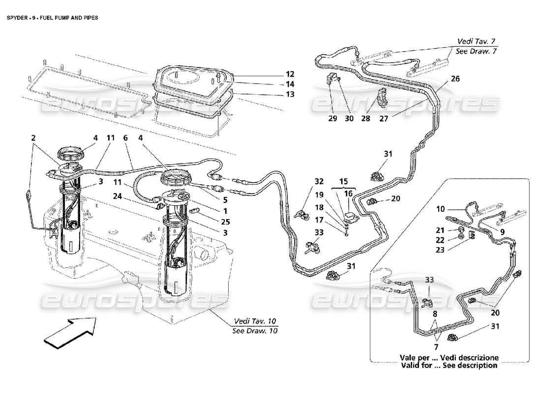 maserati 4200 spyder (2002) fuel pump and pipes part diagram