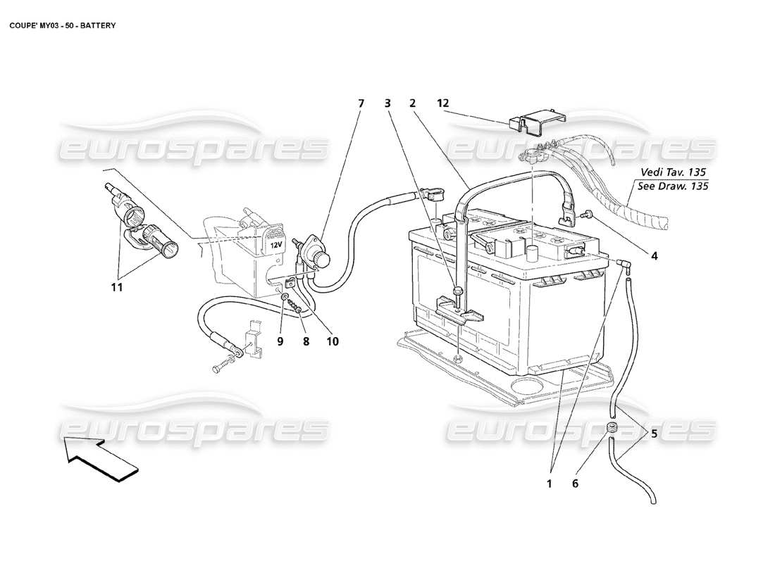 maserati 4200 coupe (2003) battery parts diagram