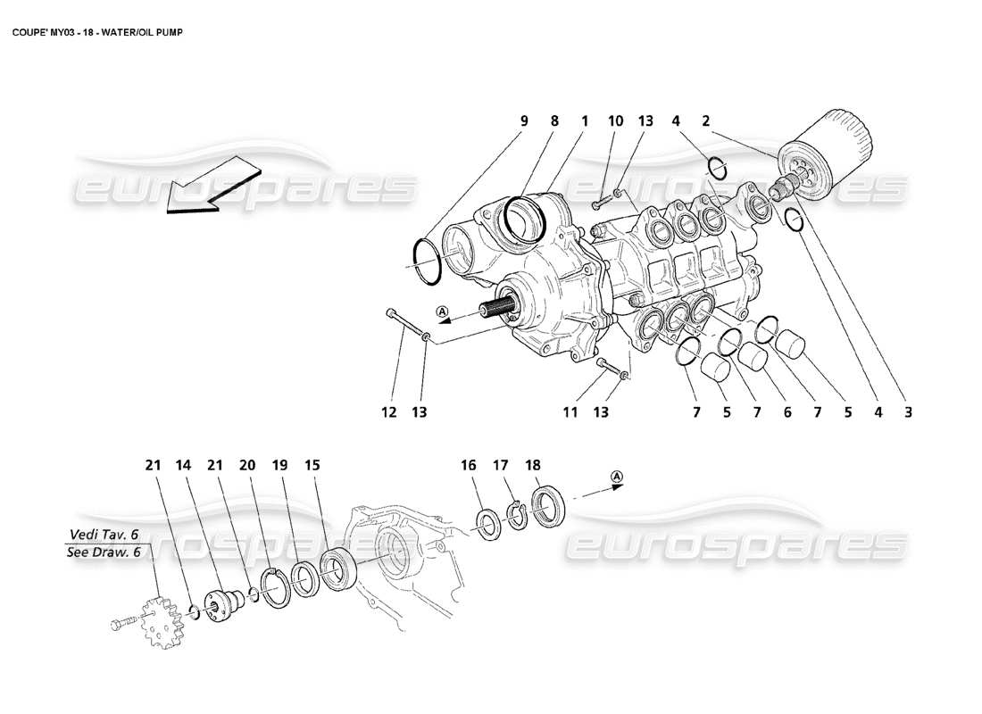 maserati 4200 coupe (2003) water-oil pump parts diagram