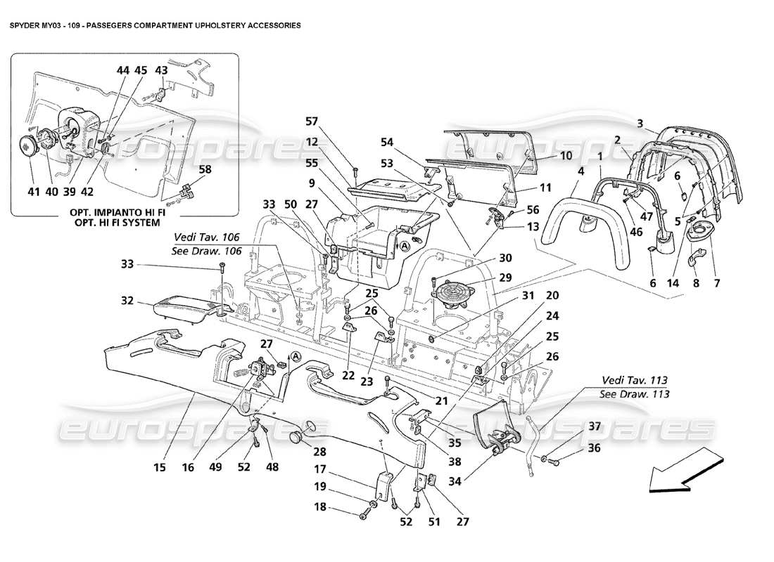 maserati 4200 spyder (2003) passenger compartment upholstery accessories part diagram