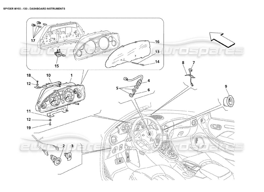 maserati 4200 spyder (2003) dashboard instruments parts diagram