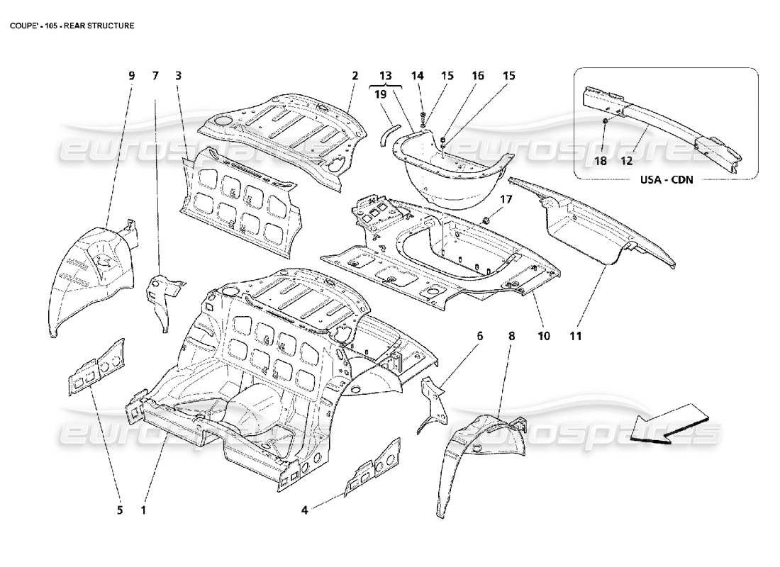 maserati 4200 coupe (2002) rear structure parts diagram