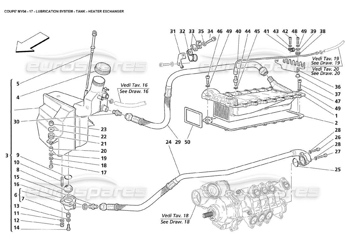 maserati 4200 coupe (2004) lubrication system tank heater exchanger parts diagram