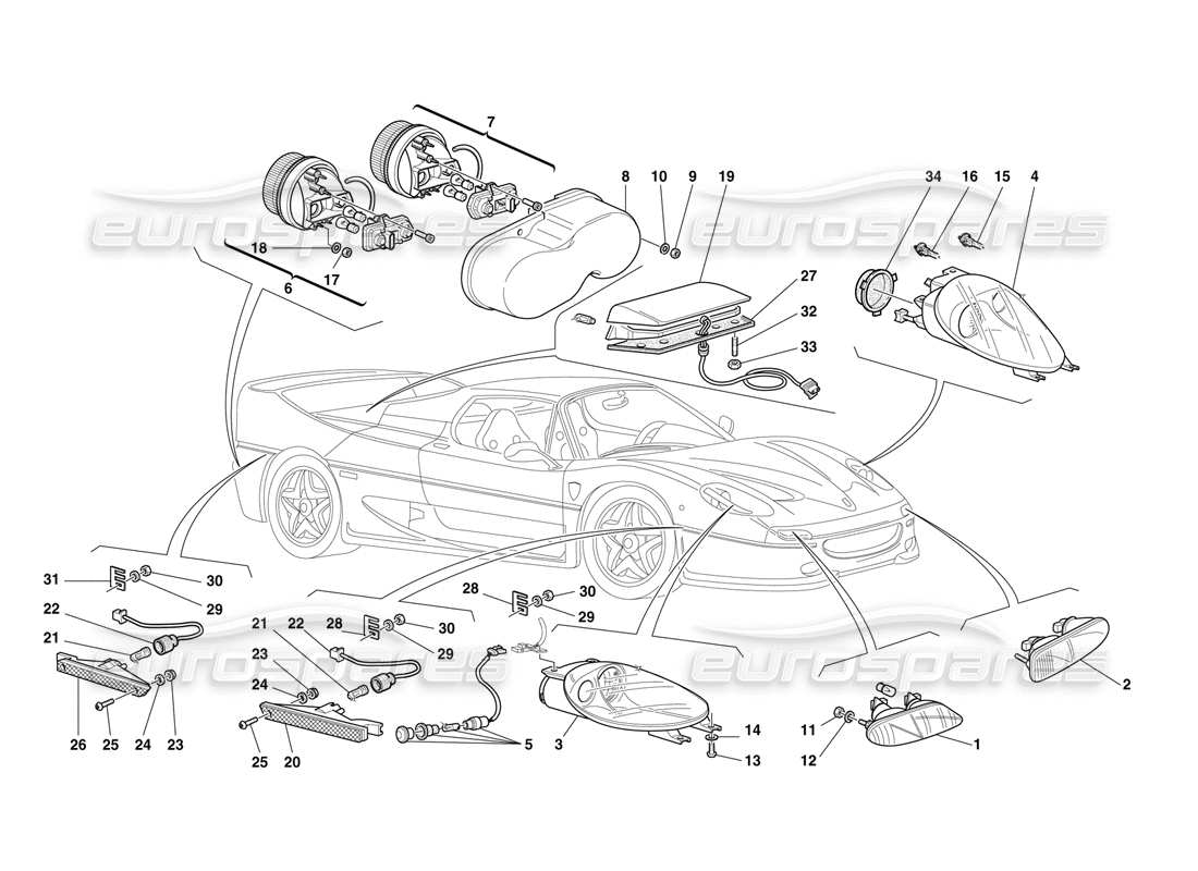 ferrari f50 front and rear lights parts diagram