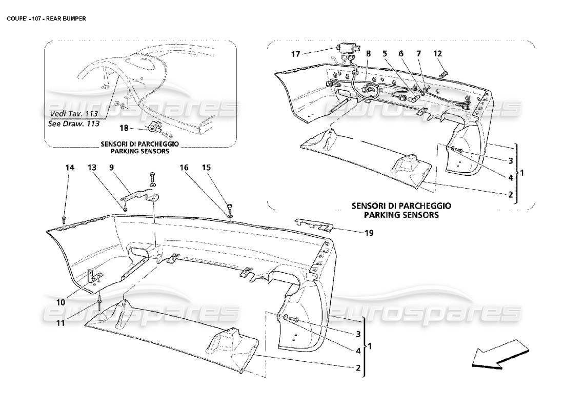 maserati 4200 coupe (2002) rear bumper parts diagram