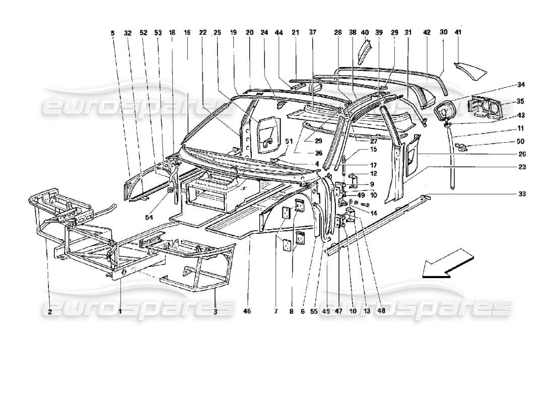 ferrari 512 m body - internal components parts diagram