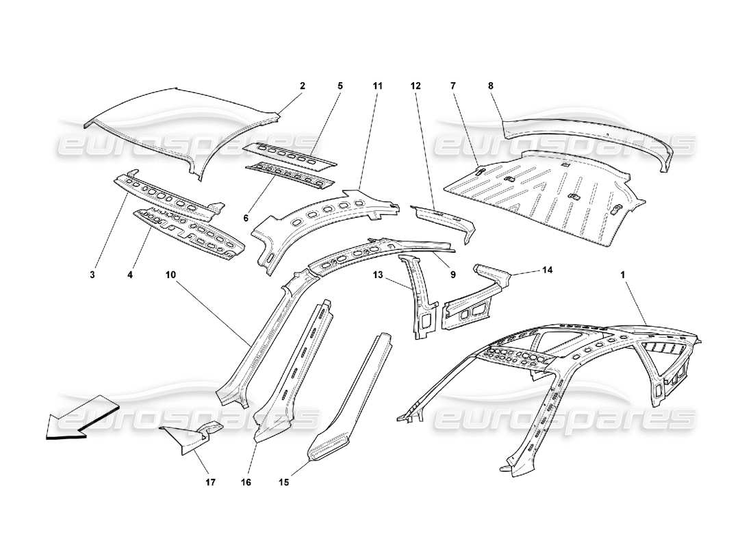 ferrari 550 maranello body - roof parts diagram