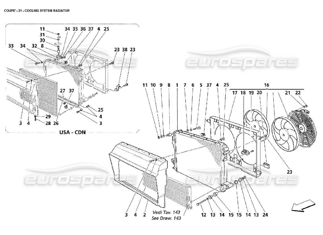 maserati 4200 coupe (2002) cooling system radiator parts diagram