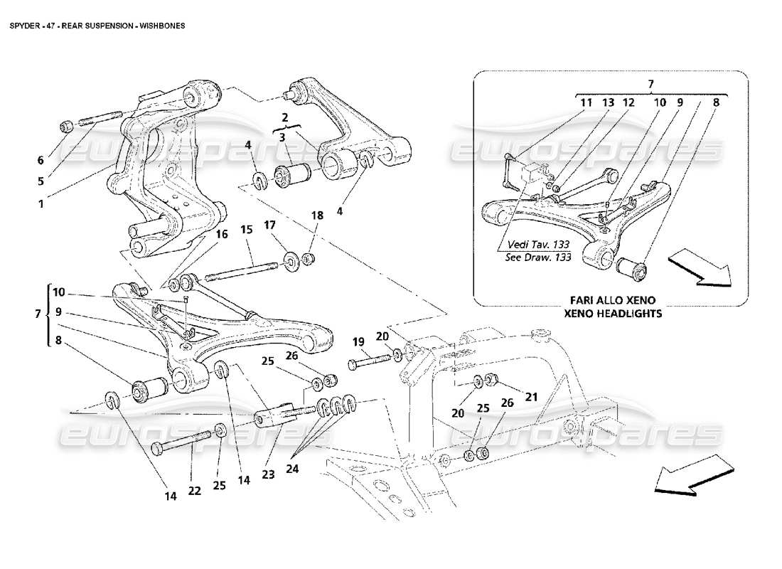 maserati 4200 spyder (2002) rear suspension - wishbones parts diagram