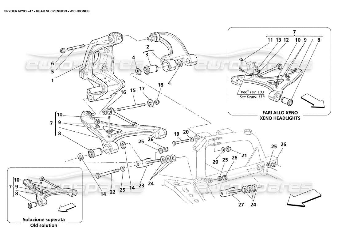 maserati 4200 spyder (2003) rear suspension - wishbones part diagram