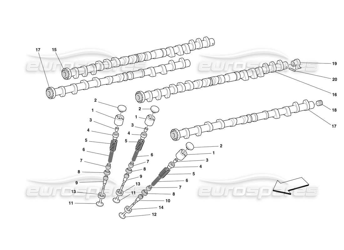 ferrari f50 timing - tappets and shafts parts diagram