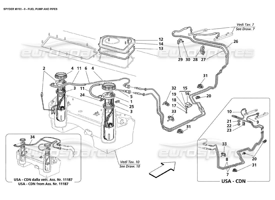 maserati 4200 spyder (2003) fuel pump and pipes part diagram