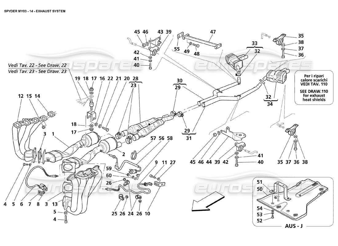 maserati 4200 spyder (2003) exhaust system part diagram