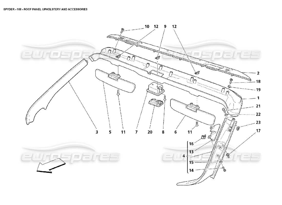 maserati 4200 spyder (2002) roof panel upholstery and accessories parts diagram