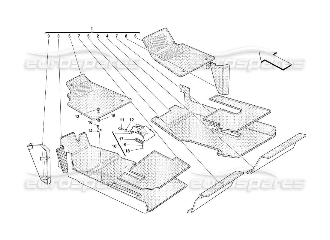 ferrari 456 m gt/m gta passengers compartment upholstery and carpets part diagram