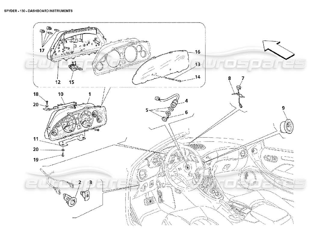 maserati 4200 spyder (2002) dashboard instruments part diagram