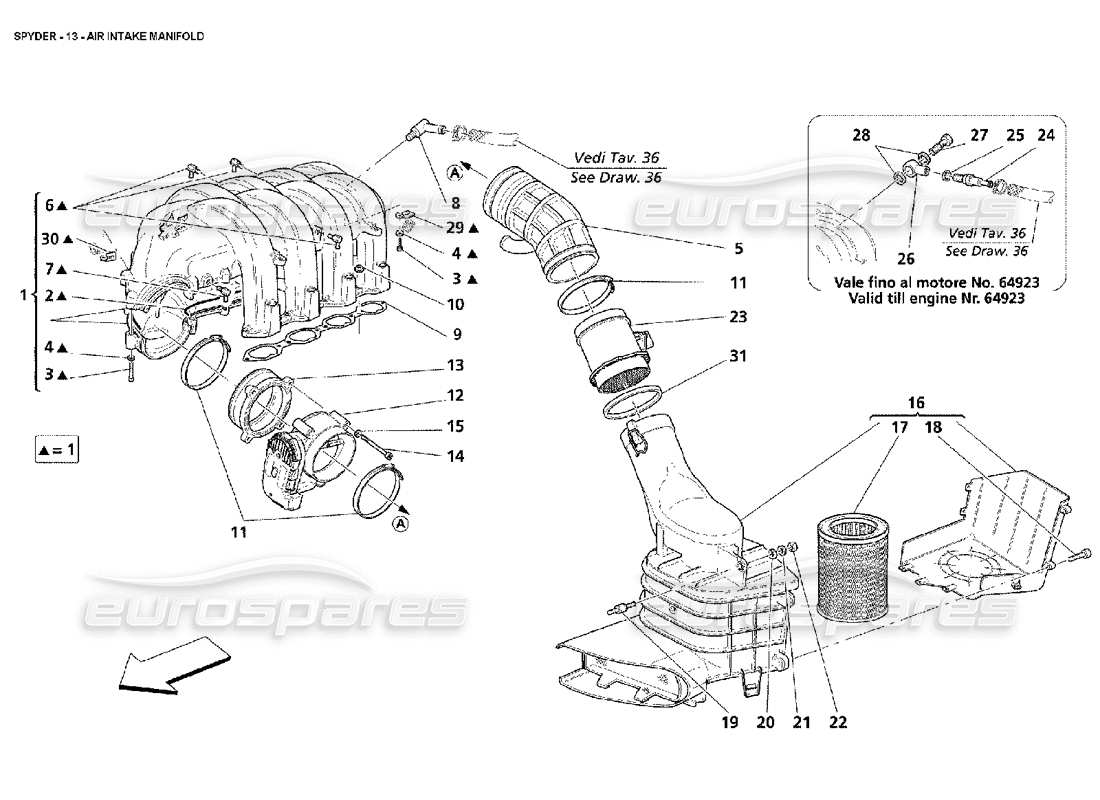 maserati 4200 spyder (2002) air intake manifold part diagram