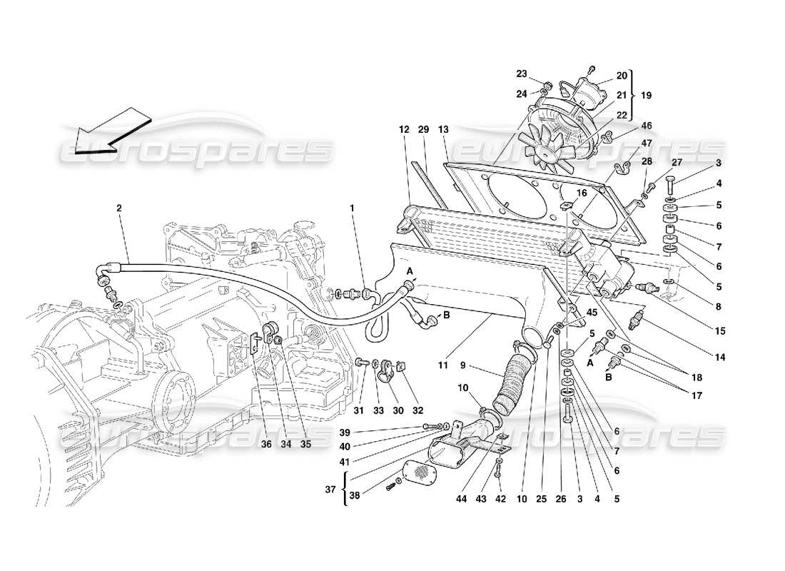 ferrari 456 m gt/m gta gearbox cooling radiator -valid for 456m gta part diagram