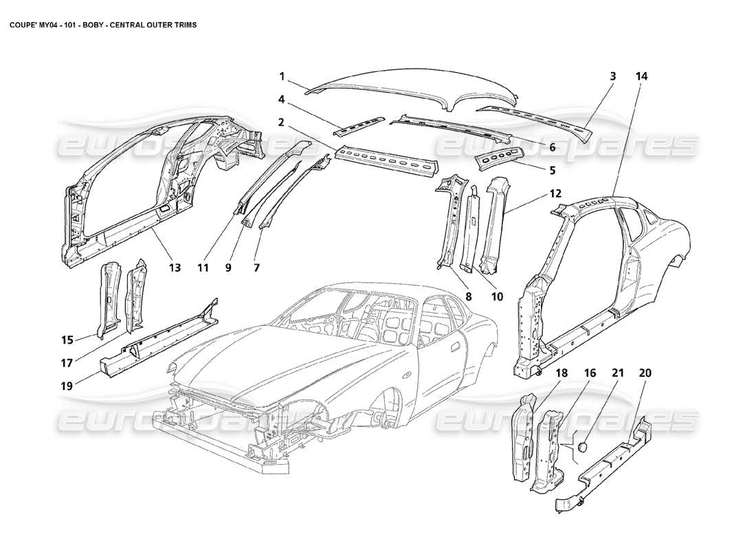 maserati 4200 coupe (2004) body central outer trims parts diagram