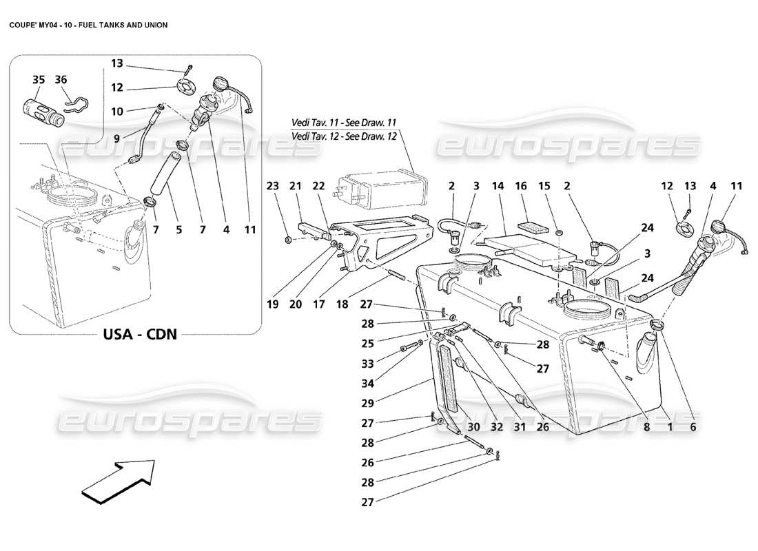 maserati 4200 coupe (2004) fuel tanks and union parts diagram