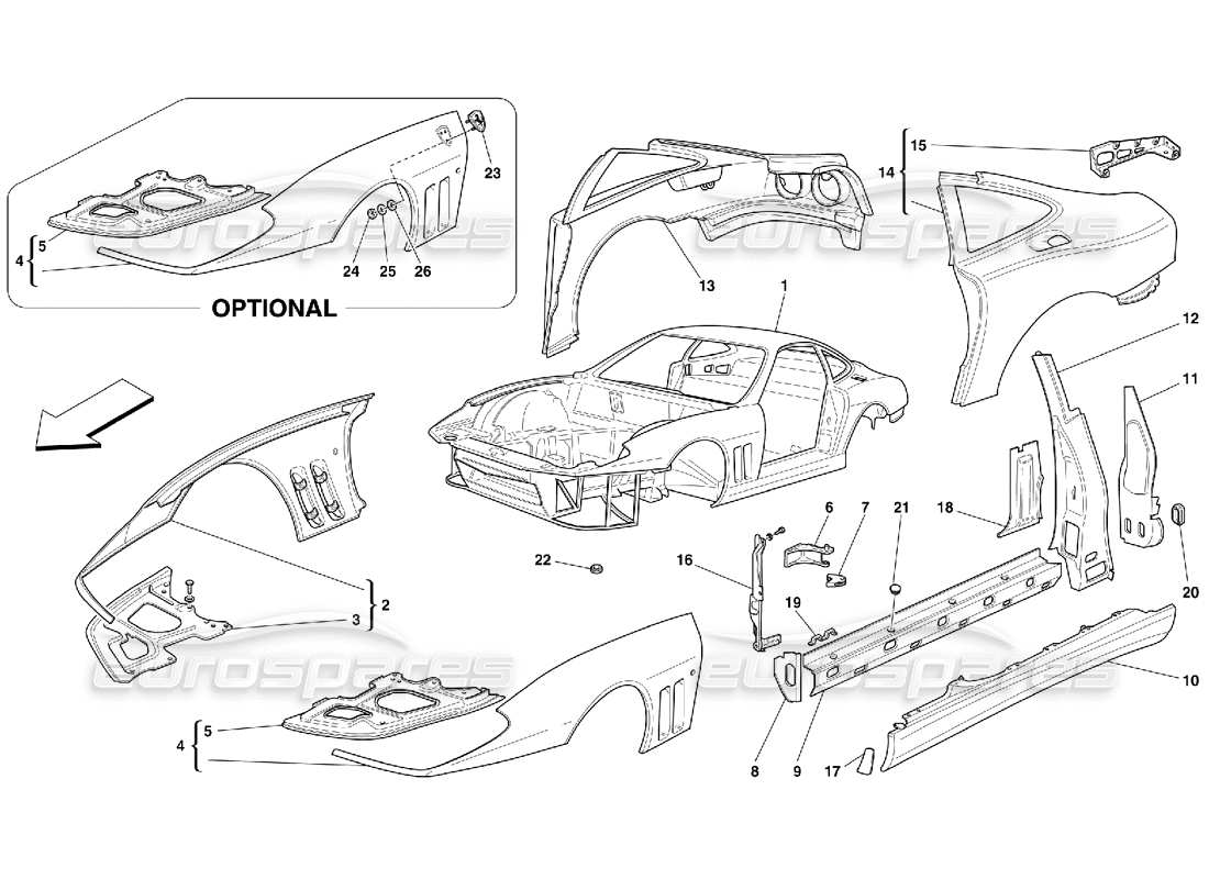 ferrari 550 maranello body - inner trims parts diagram