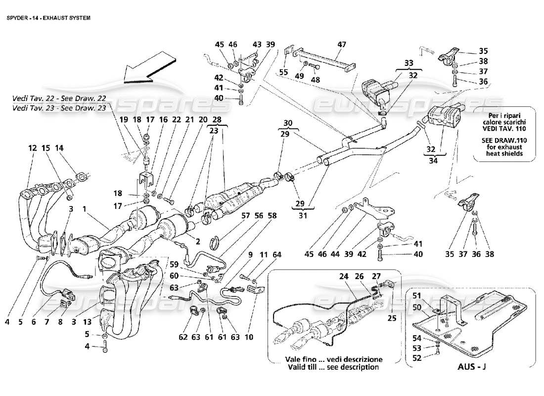 maserati 4200 spyder (2002) exhaust system parts diagram