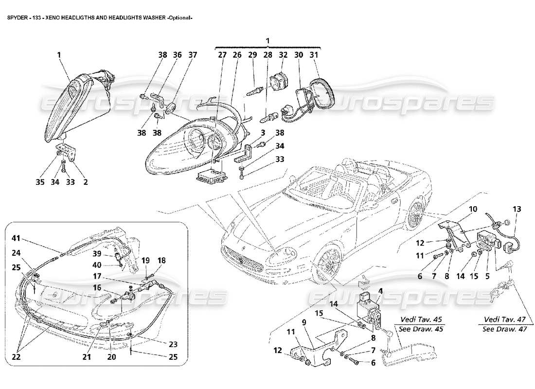 maserati 4200 spyder (2002) xeno headligths and headlights washer -optional parts diagram