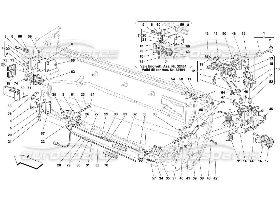 ferrari 456 m gt/m gta doors - opening control and hinges part diagram