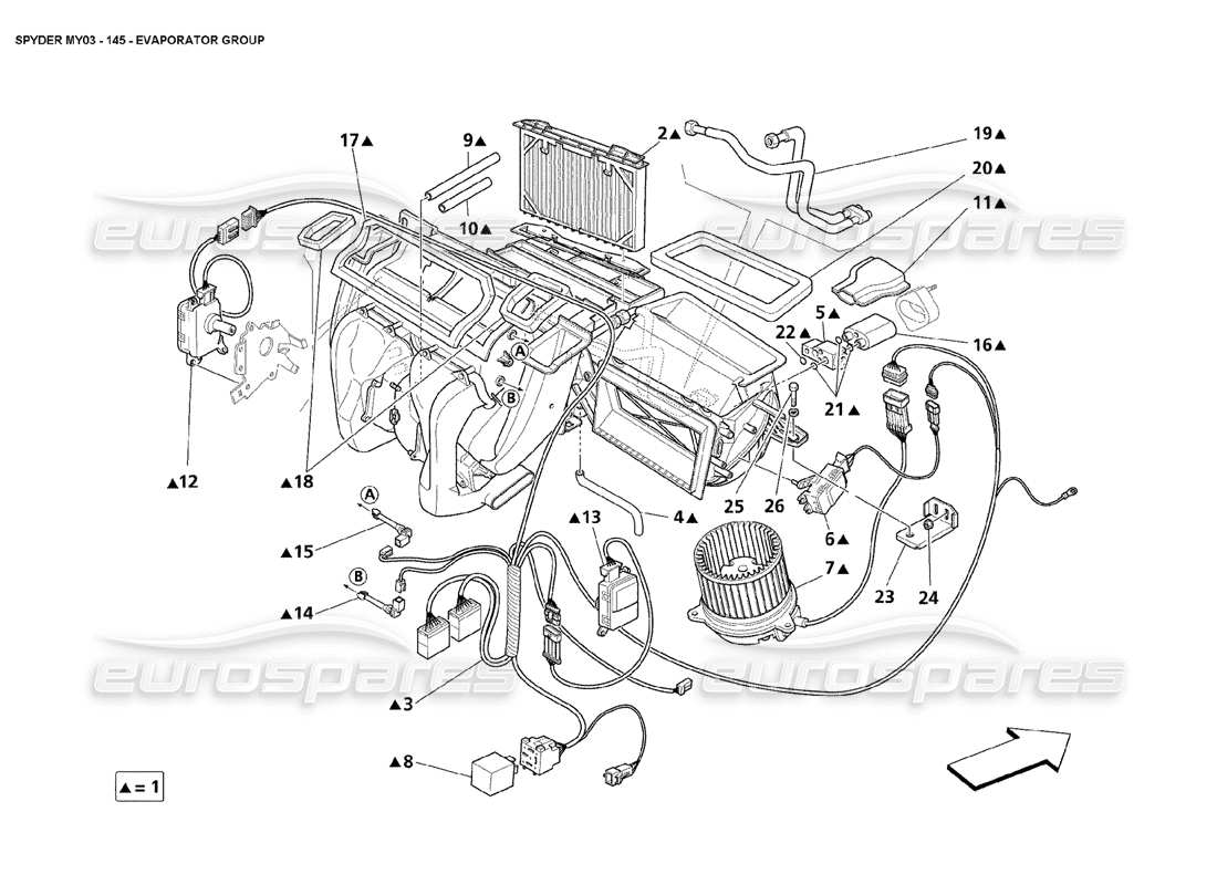 maserati 4200 spyder (2003) evaporator group parts diagram