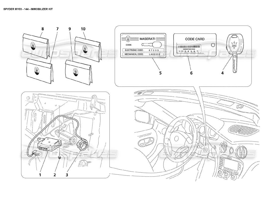 maserati 4200 spyder (2003) immobilizer kit part diagram