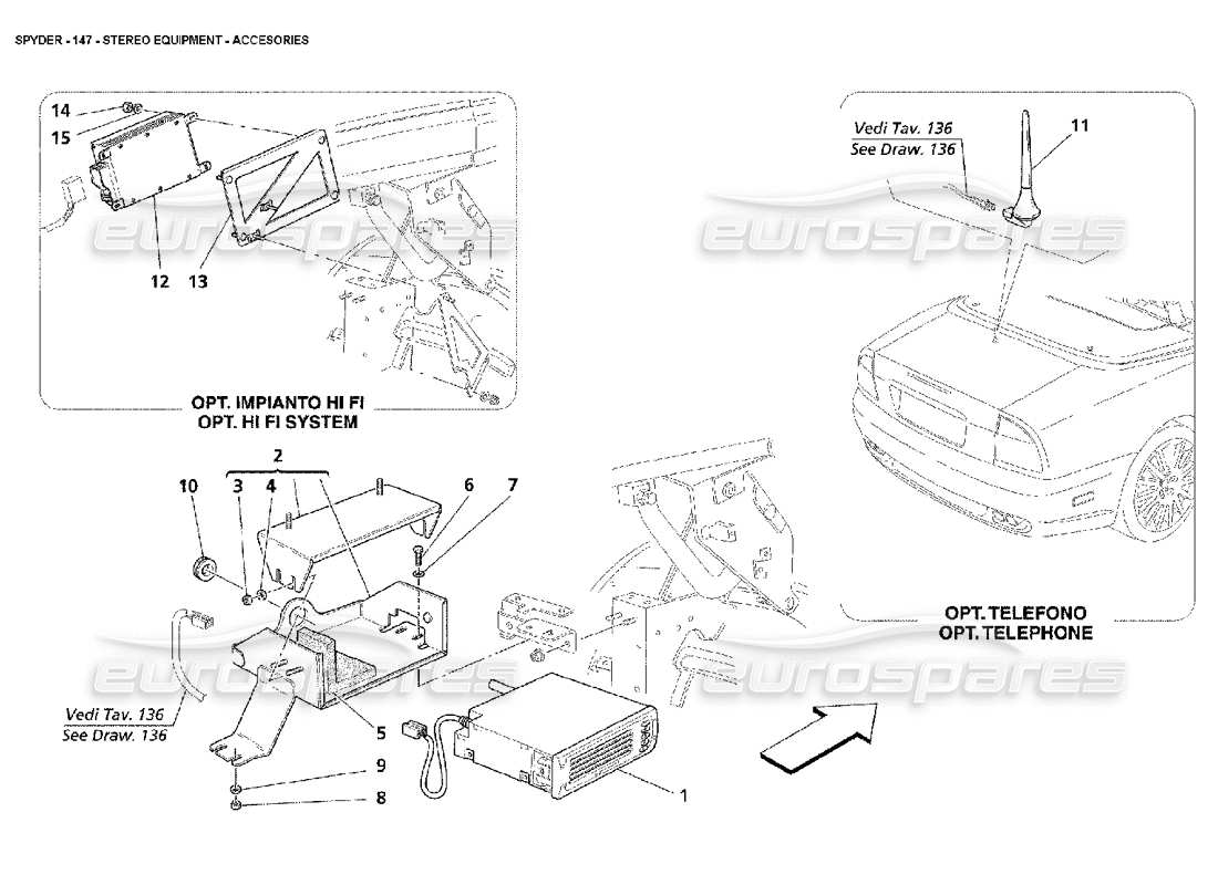 maserati 4200 spyder (2002) stereo equipment - accesories parts diagram