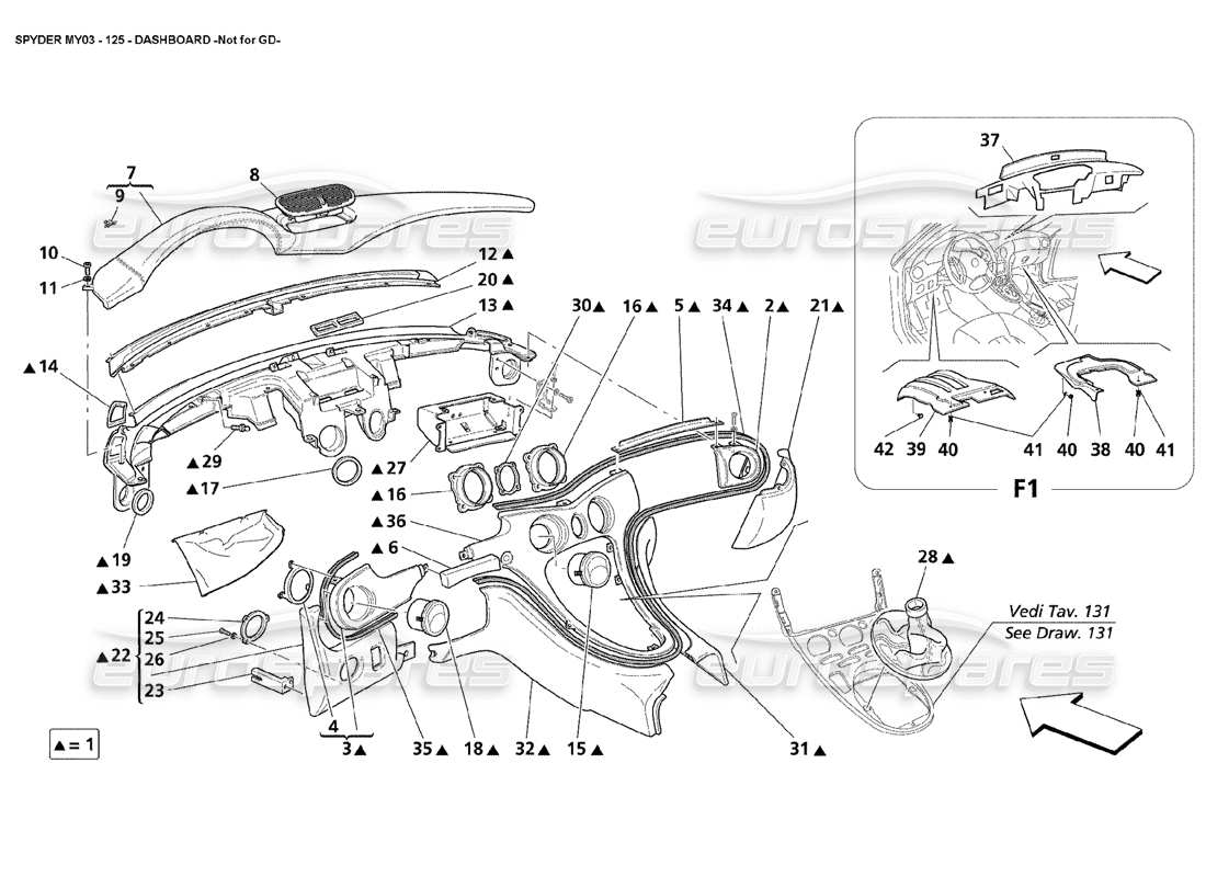 maserati 4200 spyder (2003) dashboard - not for gd part diagram