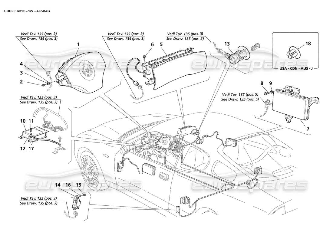 maserati 4200 coupe (2003) air-bags parts diagram