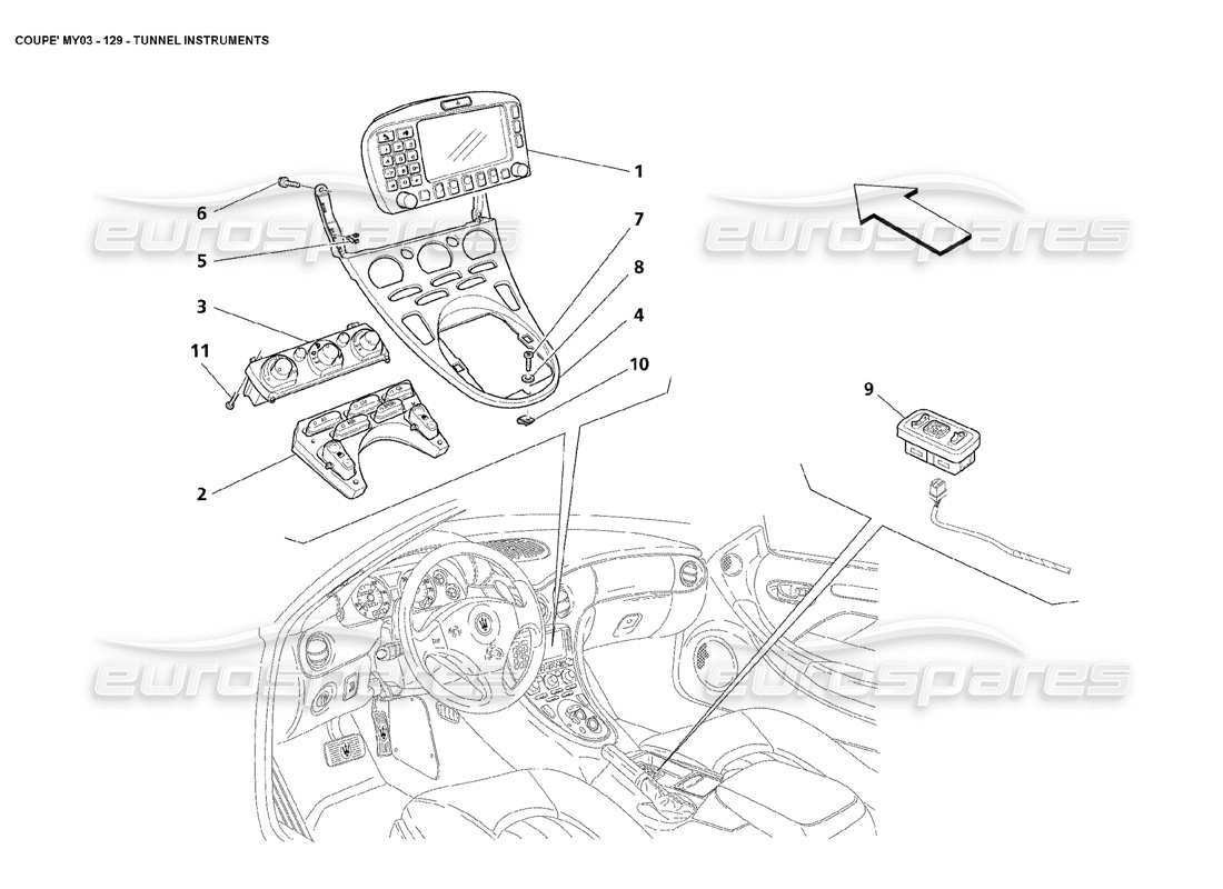 maserati 4200 coupe (2003) tunnel instruments parts diagram