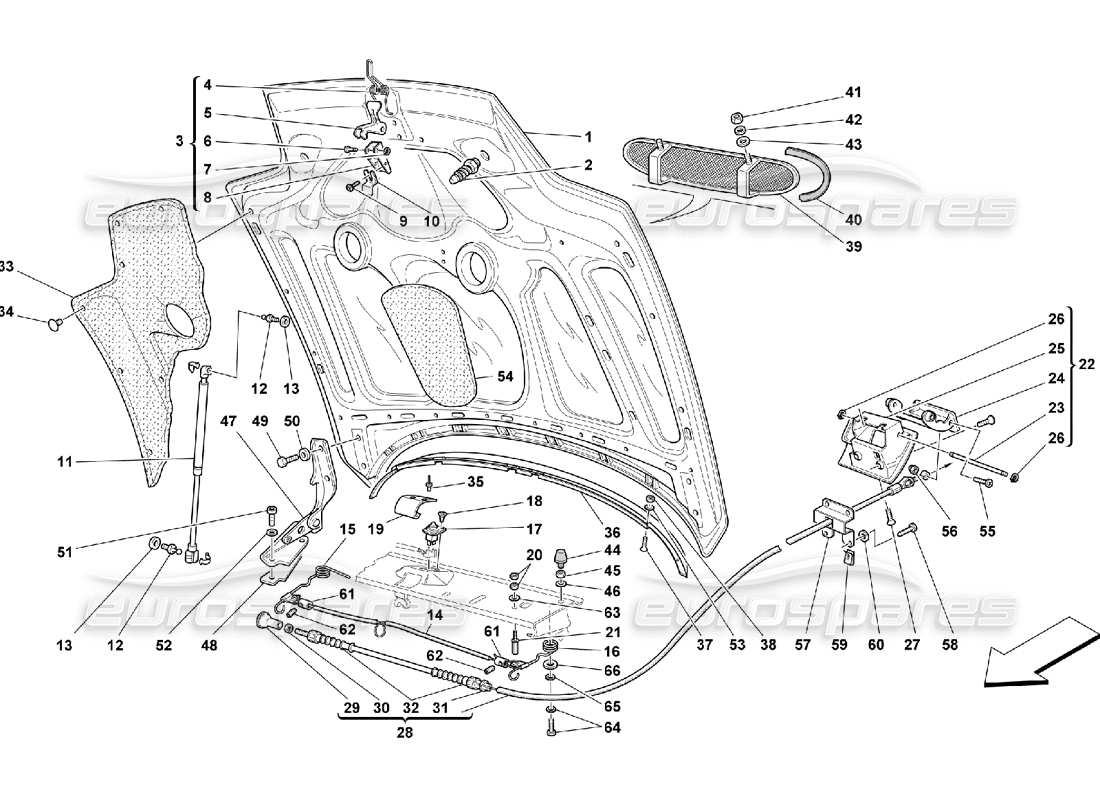 ferrari 550 maranello engine bonnet part diagram