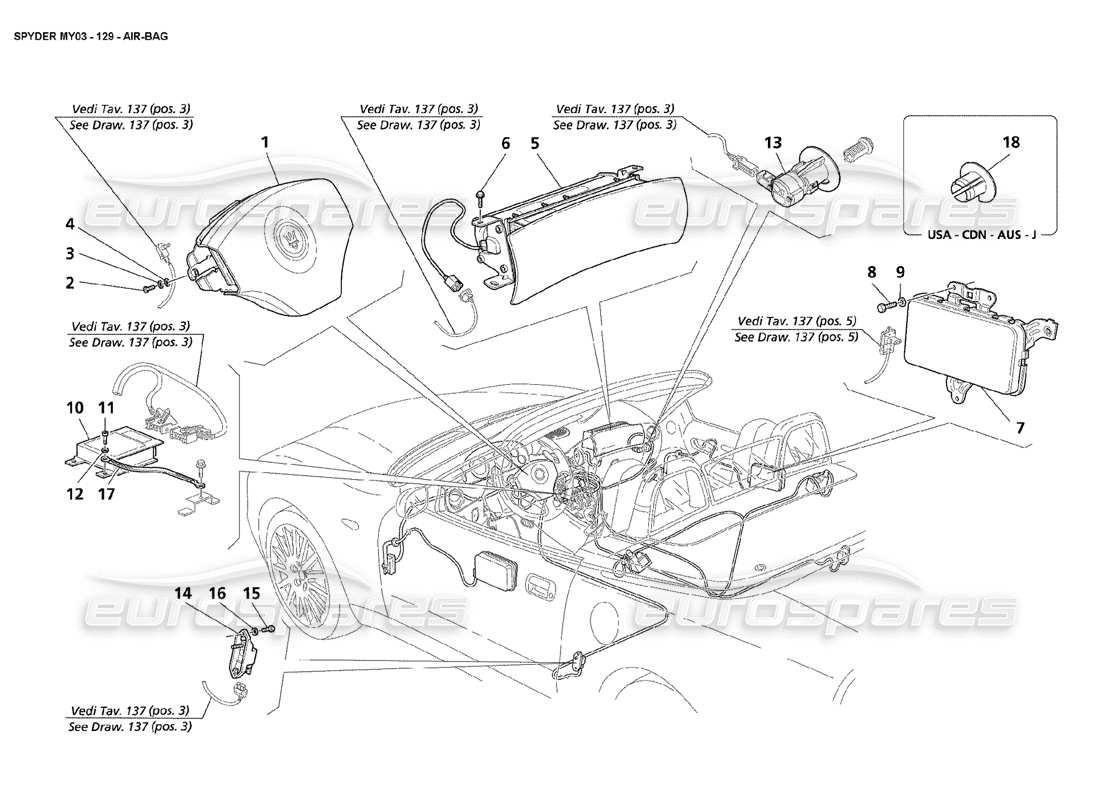 maserati 4200 spyder (2003) air-bags part diagram