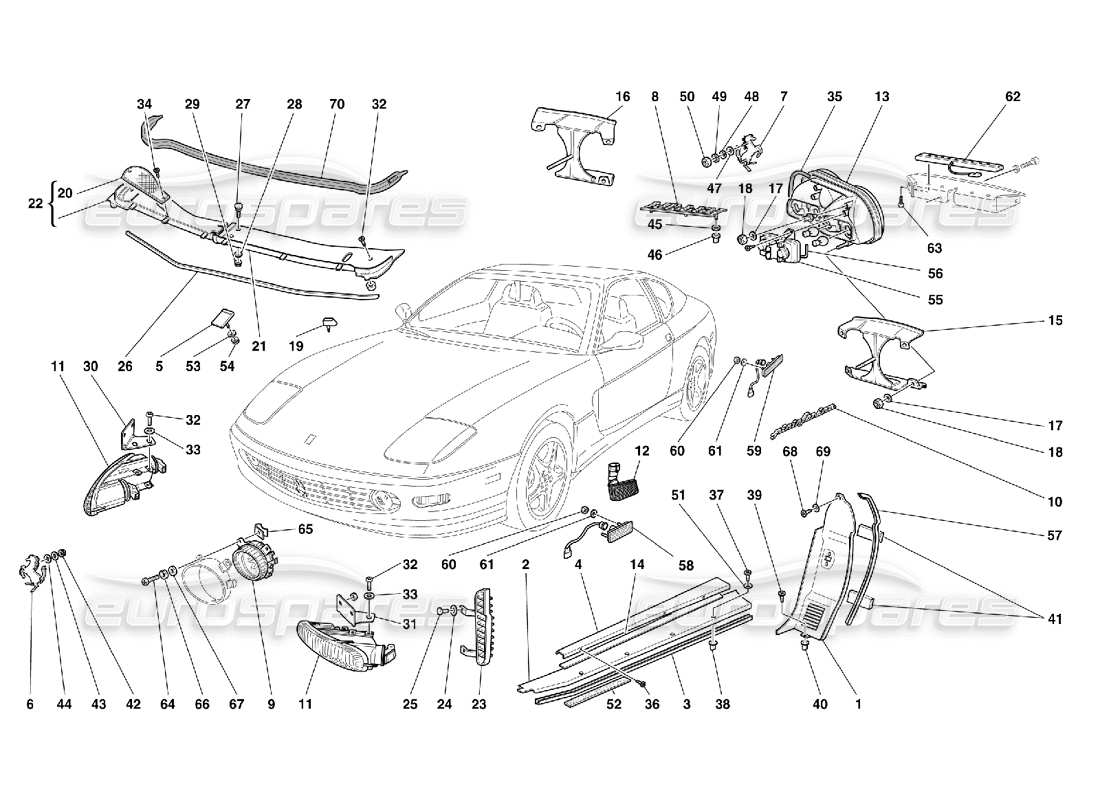 ferrari 456 m gt/m gta front and rear lights - outside finishings part diagram