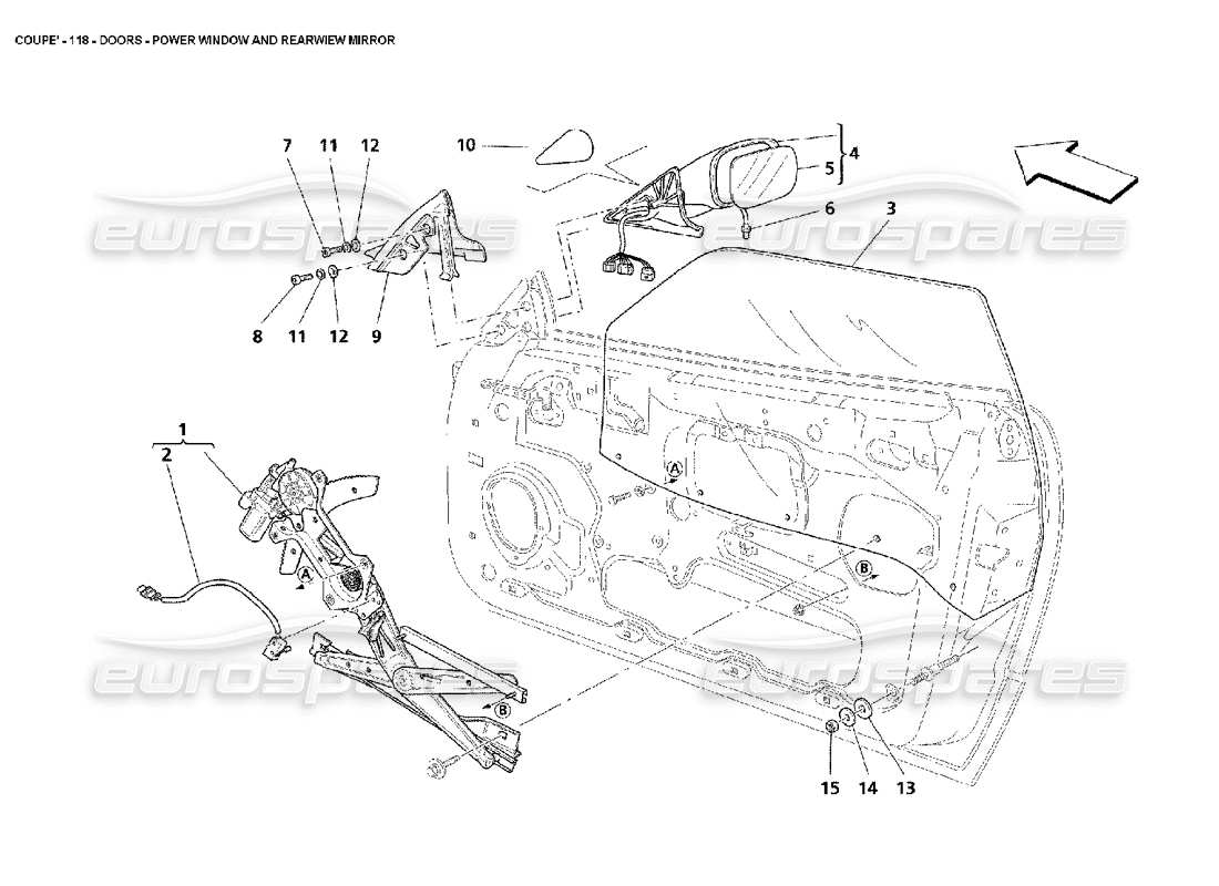 maserati 4200 coupe (2002) doors - power window and rearwiew mirror parts diagram