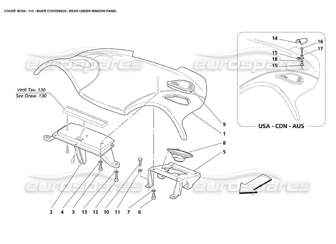 maserati 4200 coupe (2004) inner coverings rear under window panel parts diagram